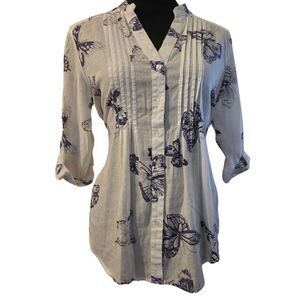 VTG Together Classics S Baby Doll Top Purple Butterflies Pleated Whimsical Y2K